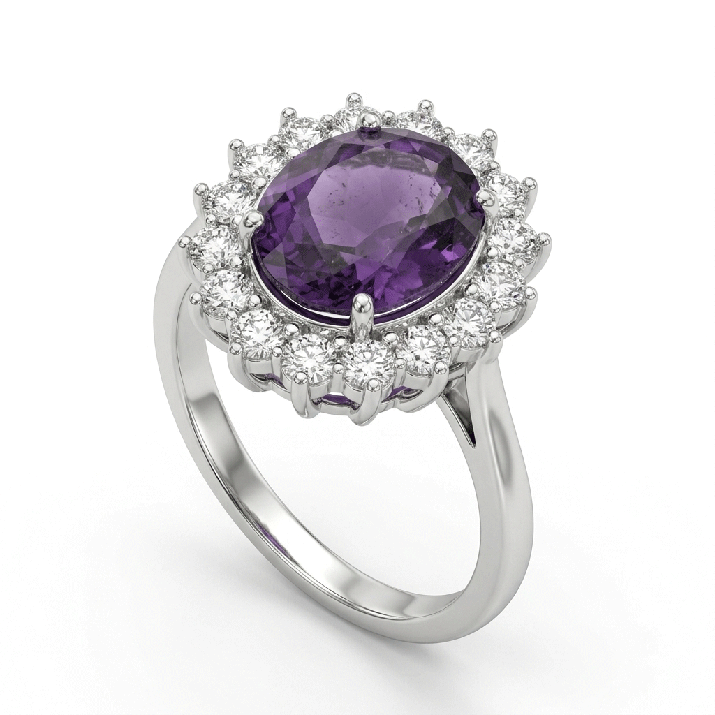 Amethyst Women Ring - Oval Halo