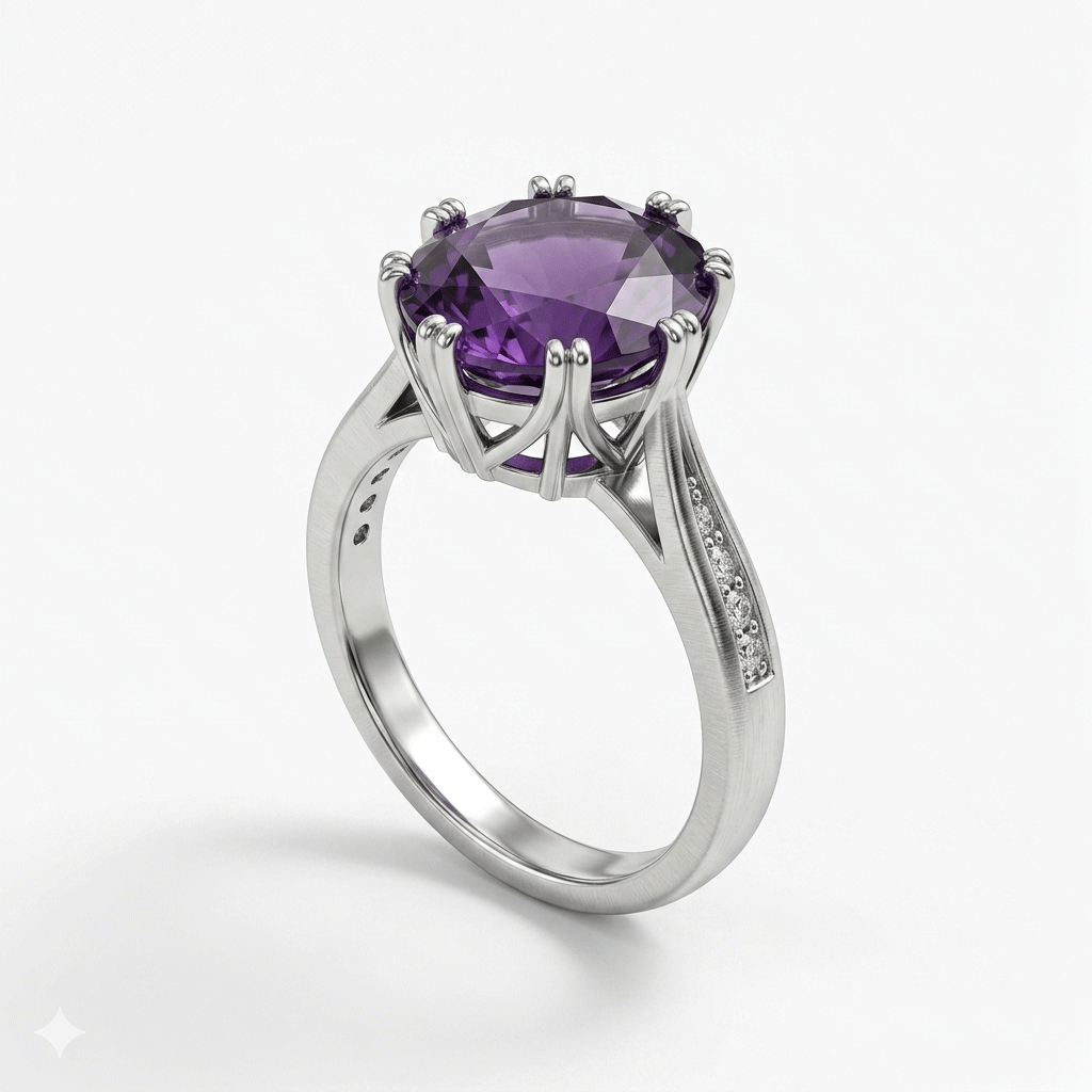 Amethyst Women Ring - Oval Cathedral