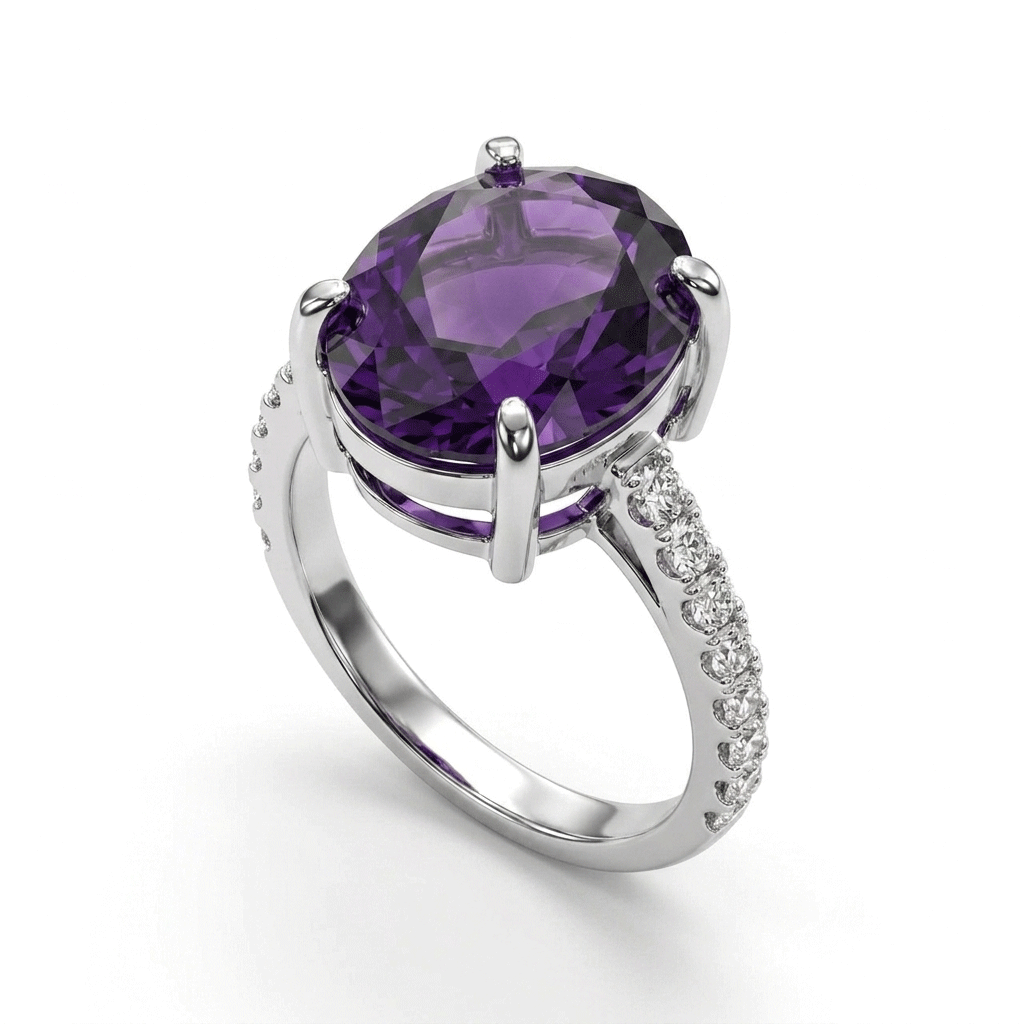 Amethyst Women Ring - Oval Faceted