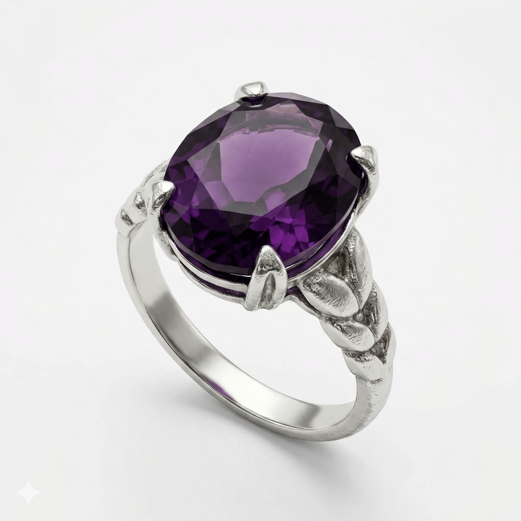 Amethyst Women Ring - Oval Twisted Rope