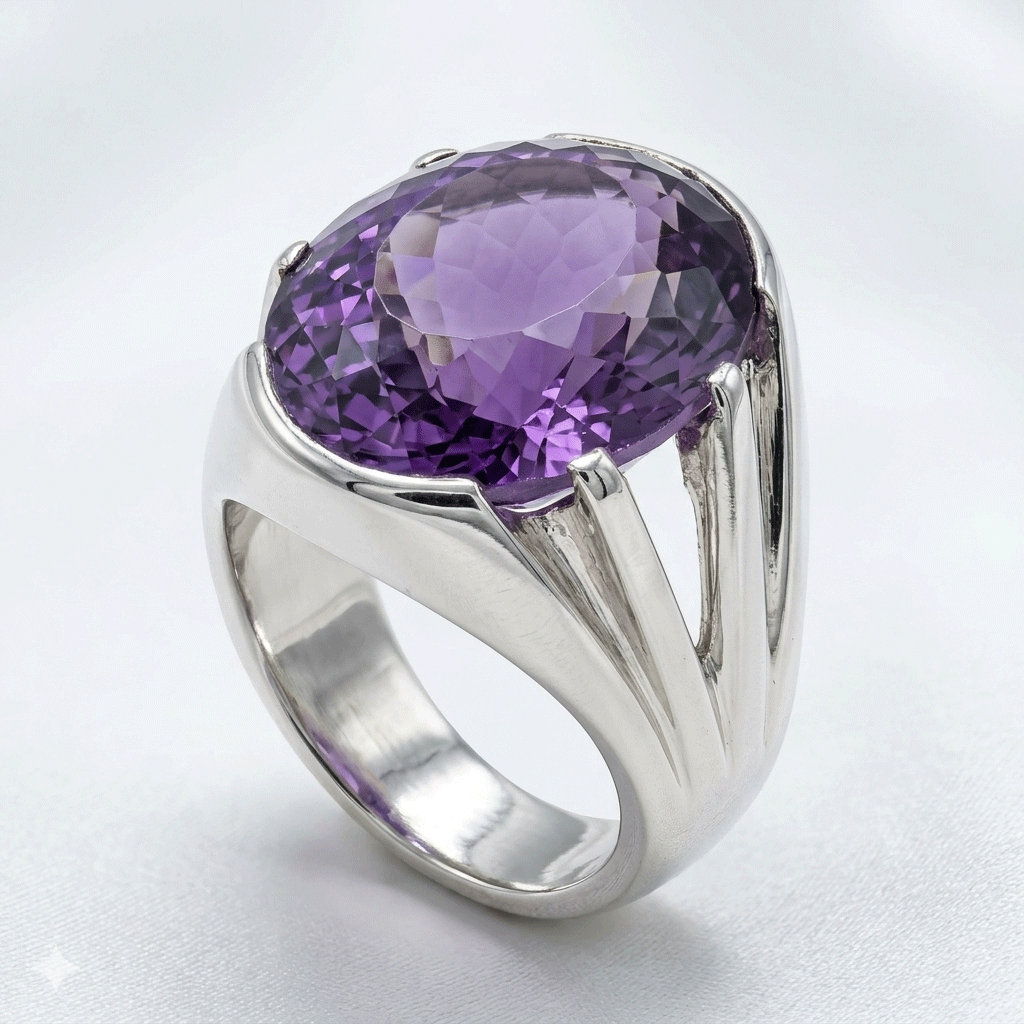 Amethyst Men Ring - Oval Split Shoulder