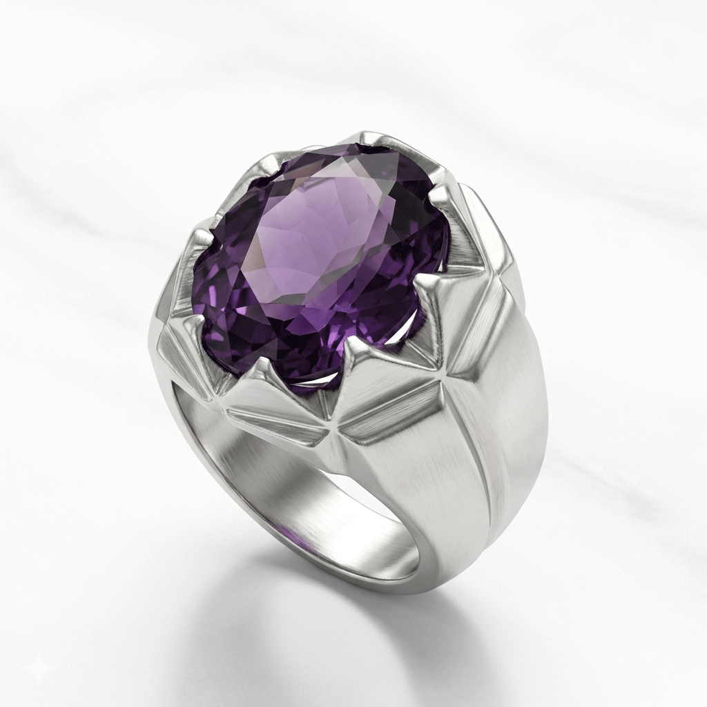 Amethyst Men Ring - Heavy Band
