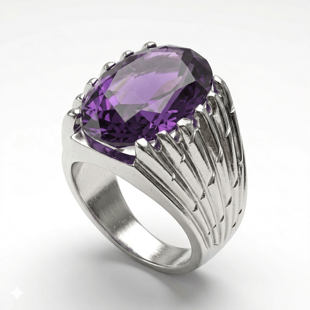 Amethyst Men Ring - Falcon Wing