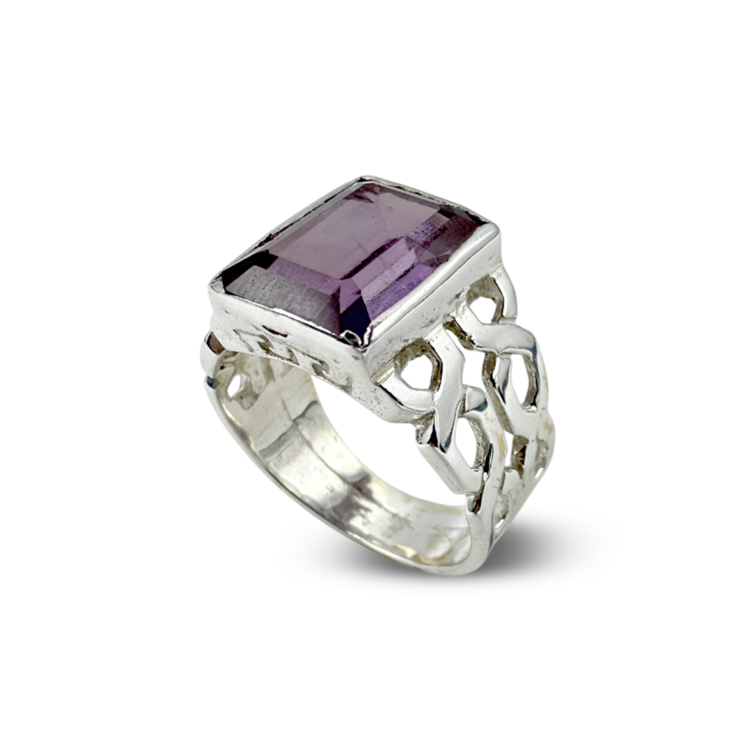 Amethyst Men Ring - Chain Band Design