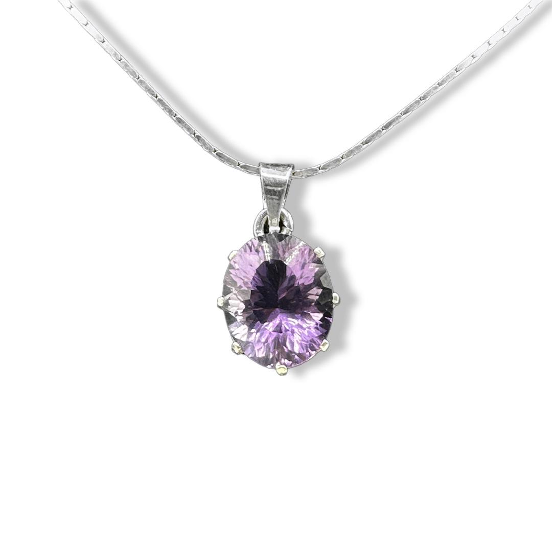 Amethyst Pendant - Lattice Leaf Design