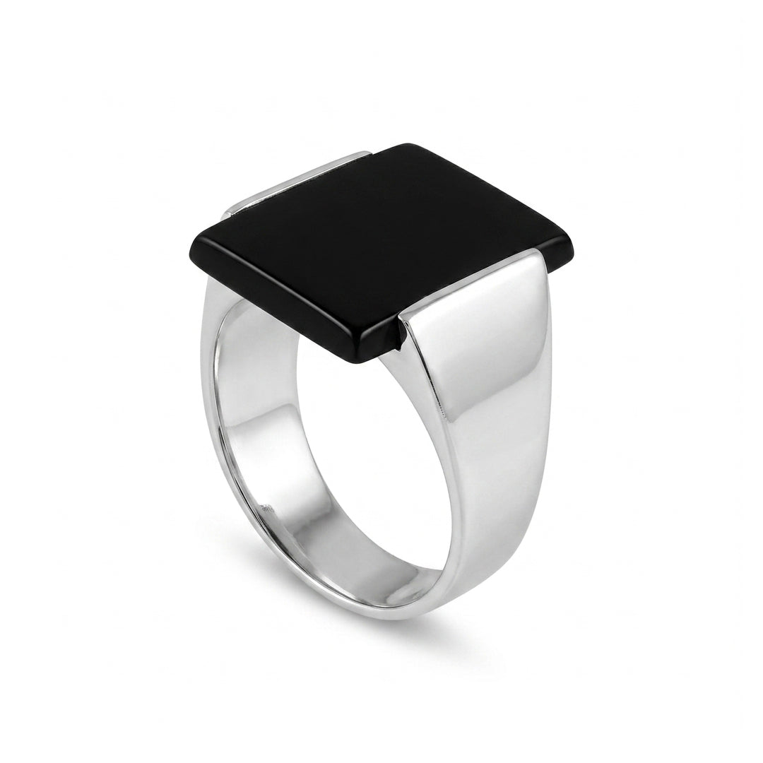 Black Agate Men Ring - Rectangular Signet