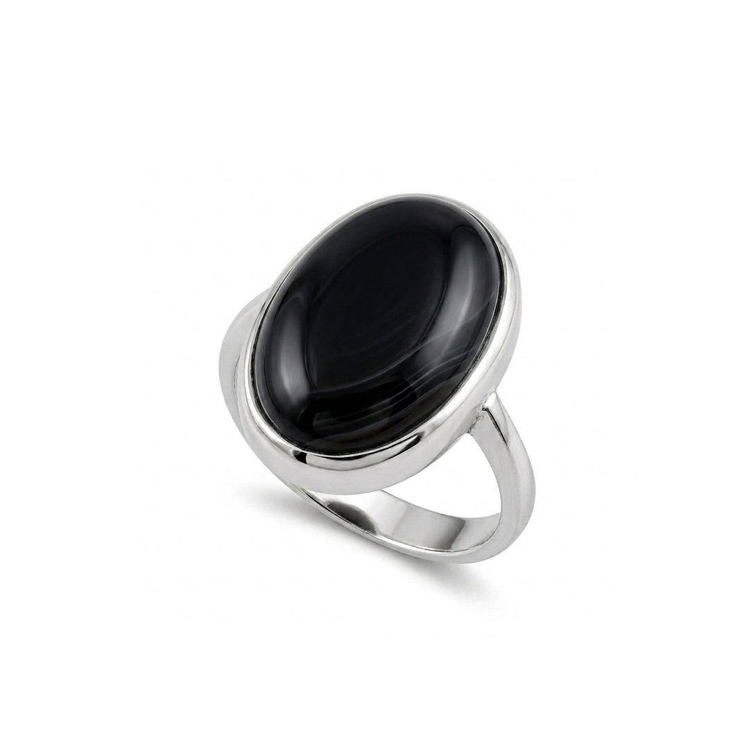 Black Agate Women Ring - Oval Bezel