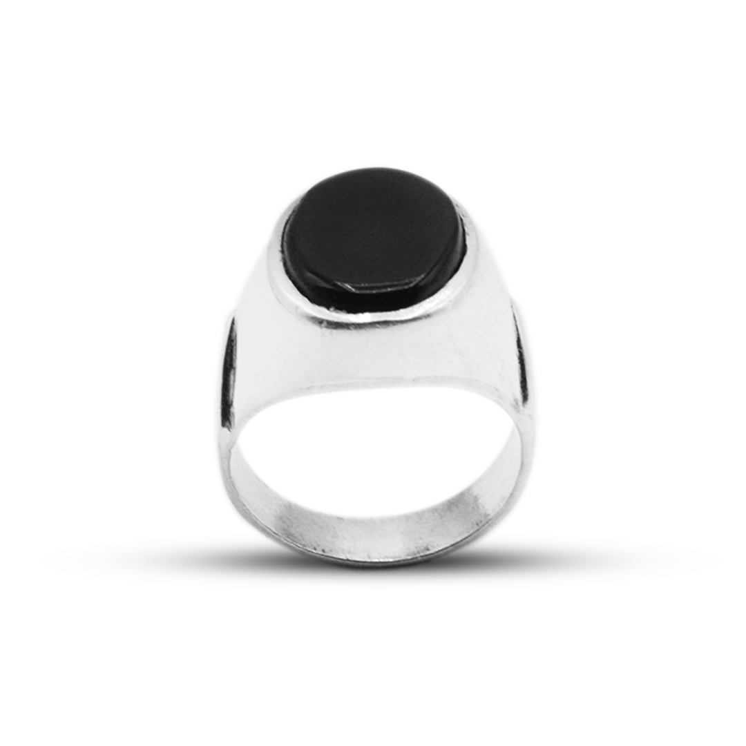 Black Agate Men Ring – Arrow Band Design