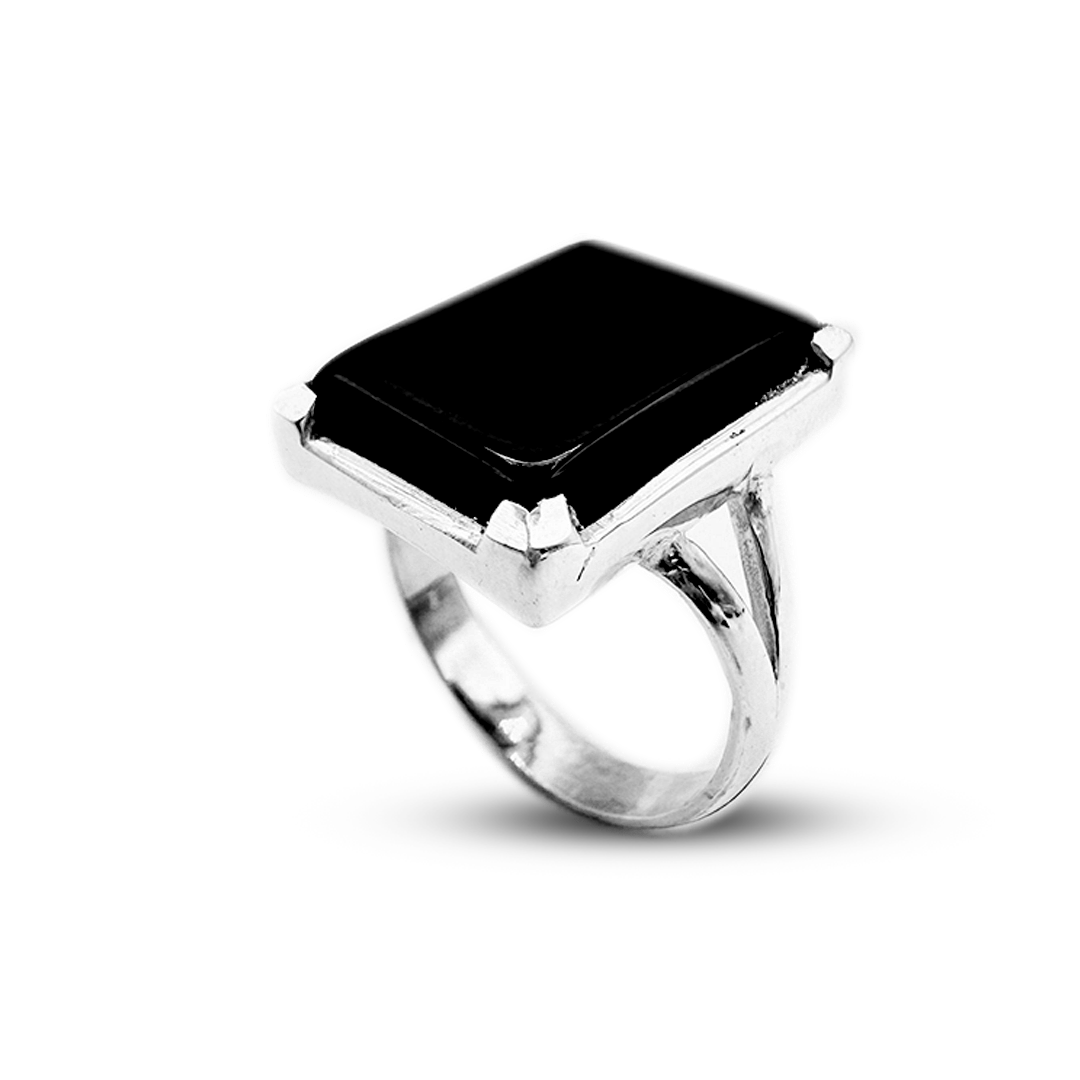 Black Agate Women Ring – Double Band Ring