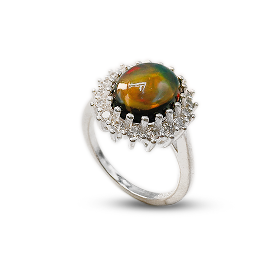 Black Opal Women Ring – Halo Ring