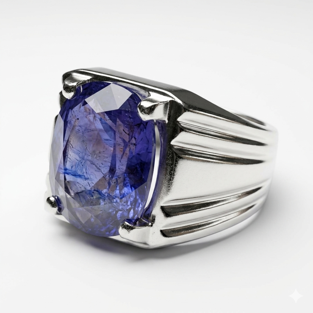 Blue Sapphire Men Ring - Cushion Cut