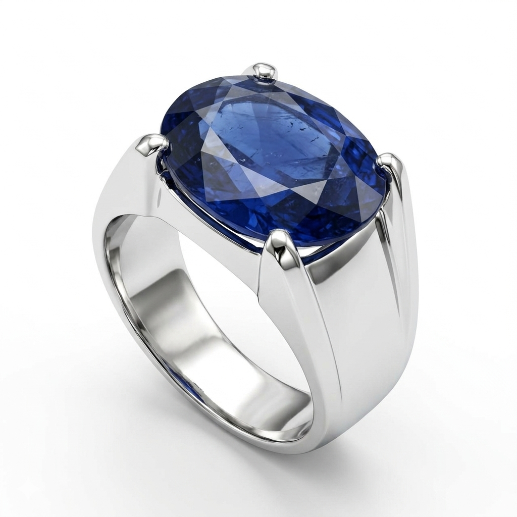 Blue Sapphire Men Ring - Oval Cathedral