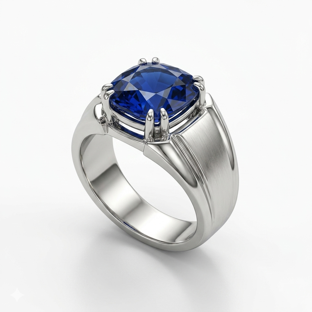 Blue Sapphire Men Ring - Rounded ends