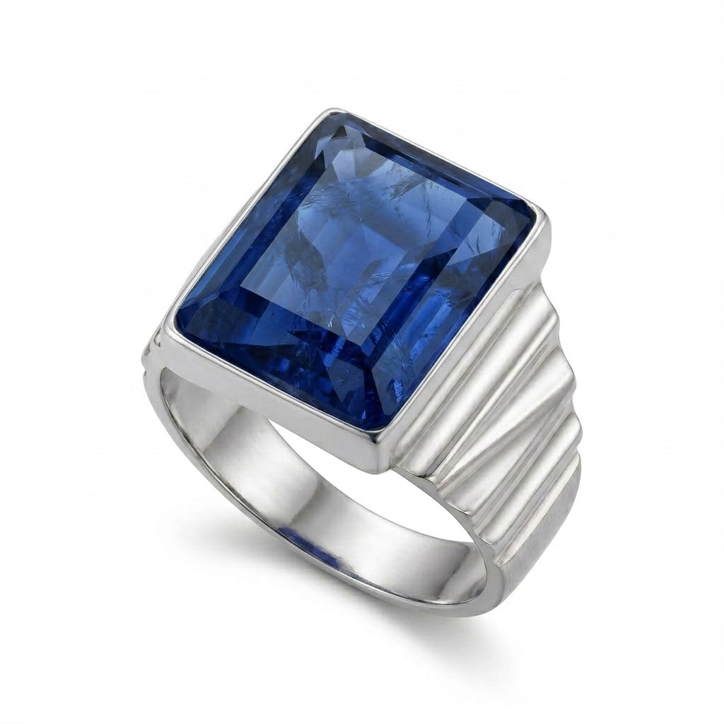 Blue Sapphire Men Ring - Rectangular