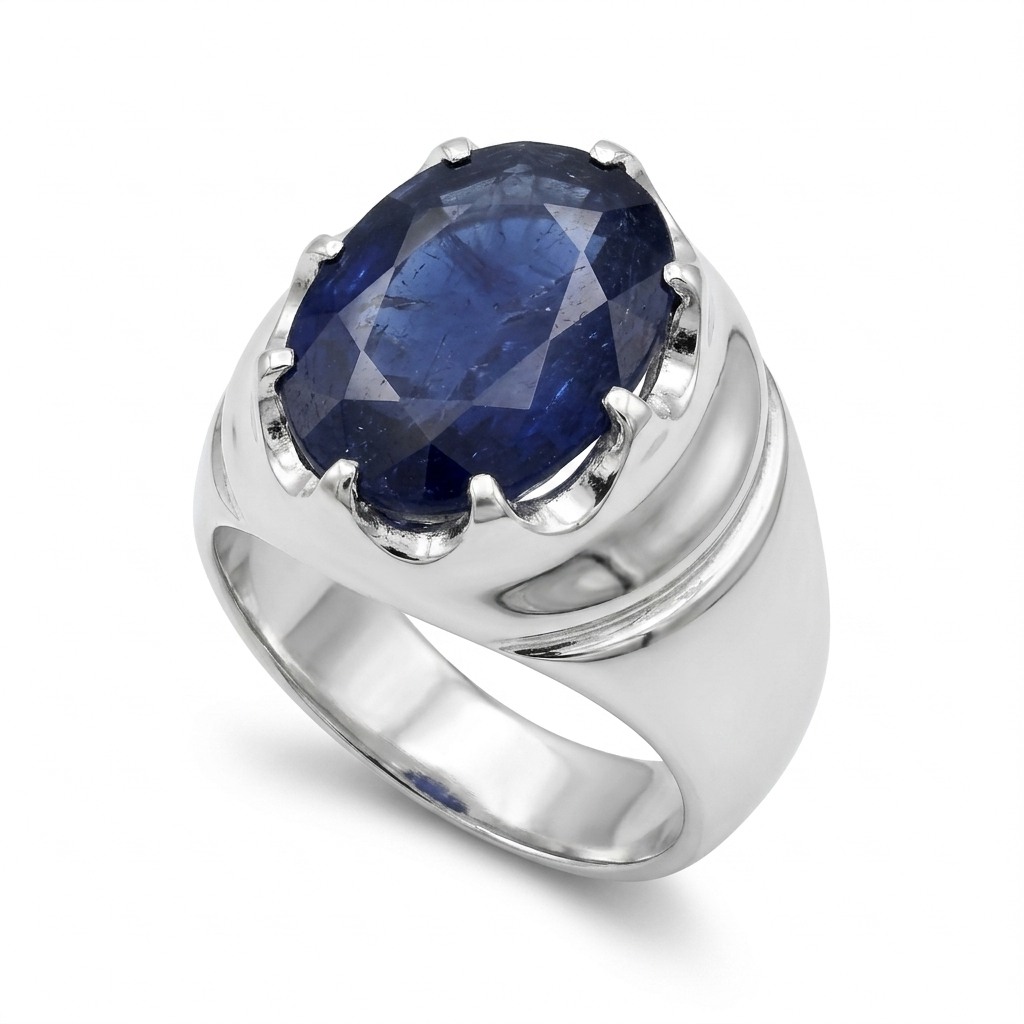 Blue Sapphire Men Ring - Oval Crown Signet