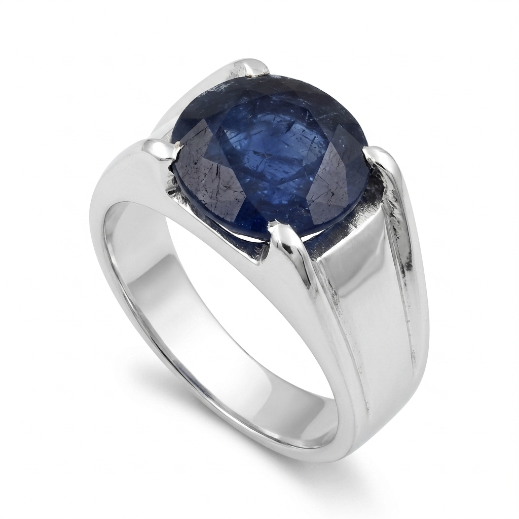 Blue Sapphire Men Ring - Round Cathedral
