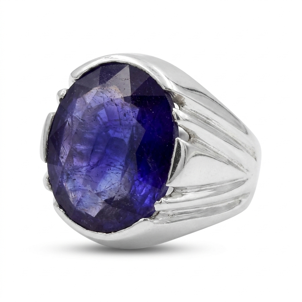 Blue Sapphire Men Ring - faceted cut