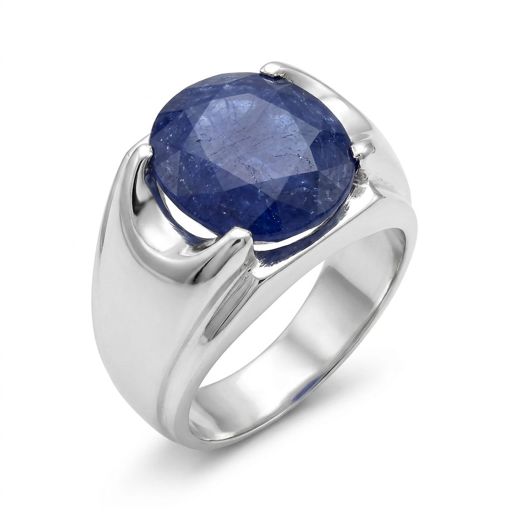 Blue Sapphire Men Ring - Round Bypass