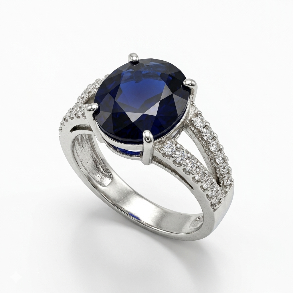 Blue Sapphire Women Ring - Split Shank