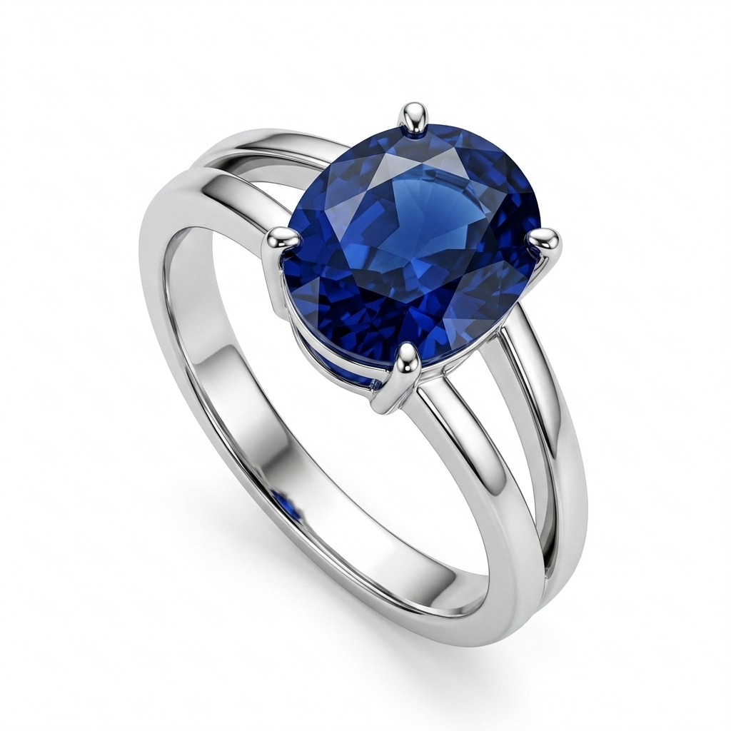 Blue Sapphire Women Ring - Oval Double Band