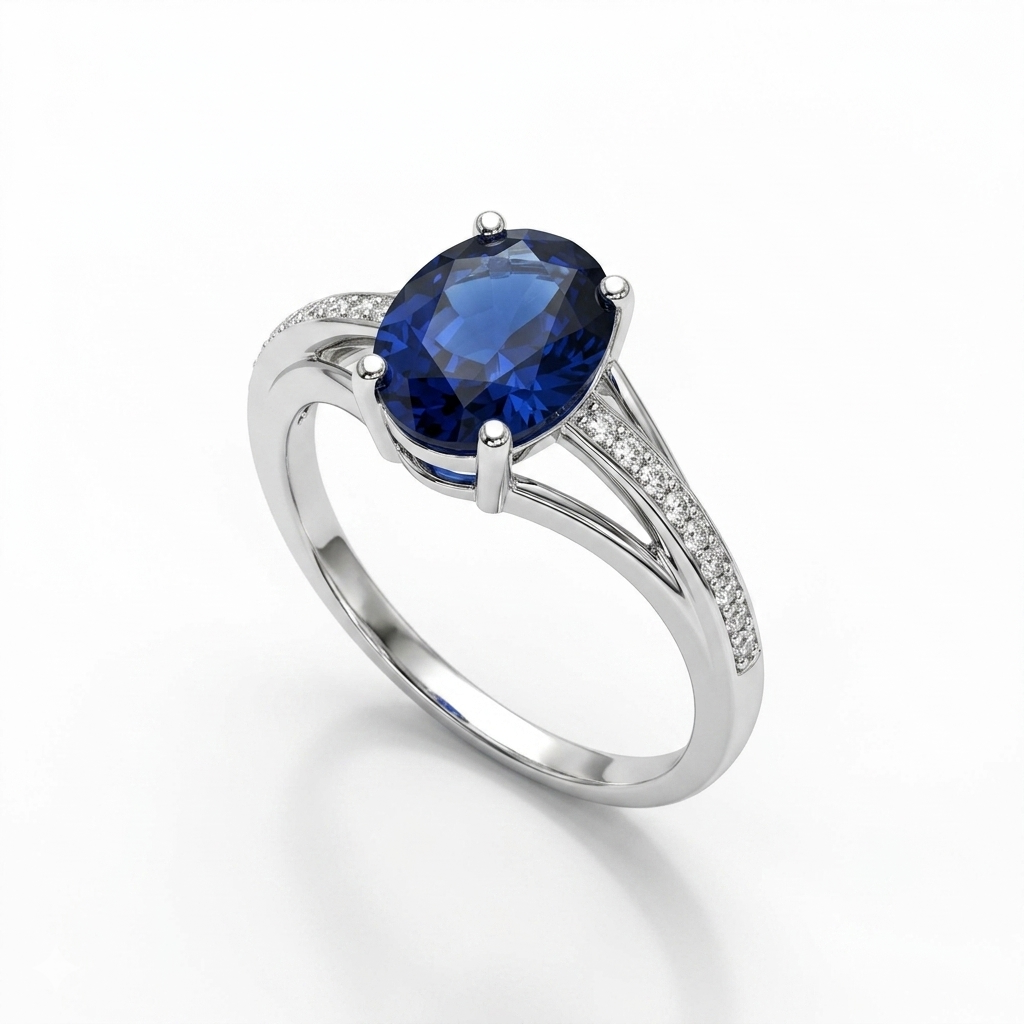 Blue Sapphire Women Ring - oval solitaire