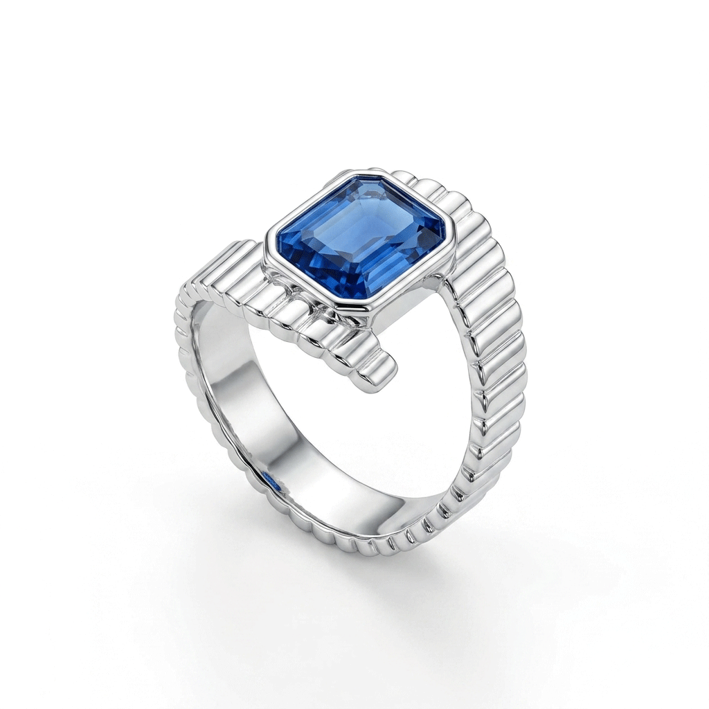 Blue Sapphire Women Ring - Oval Floating Halo