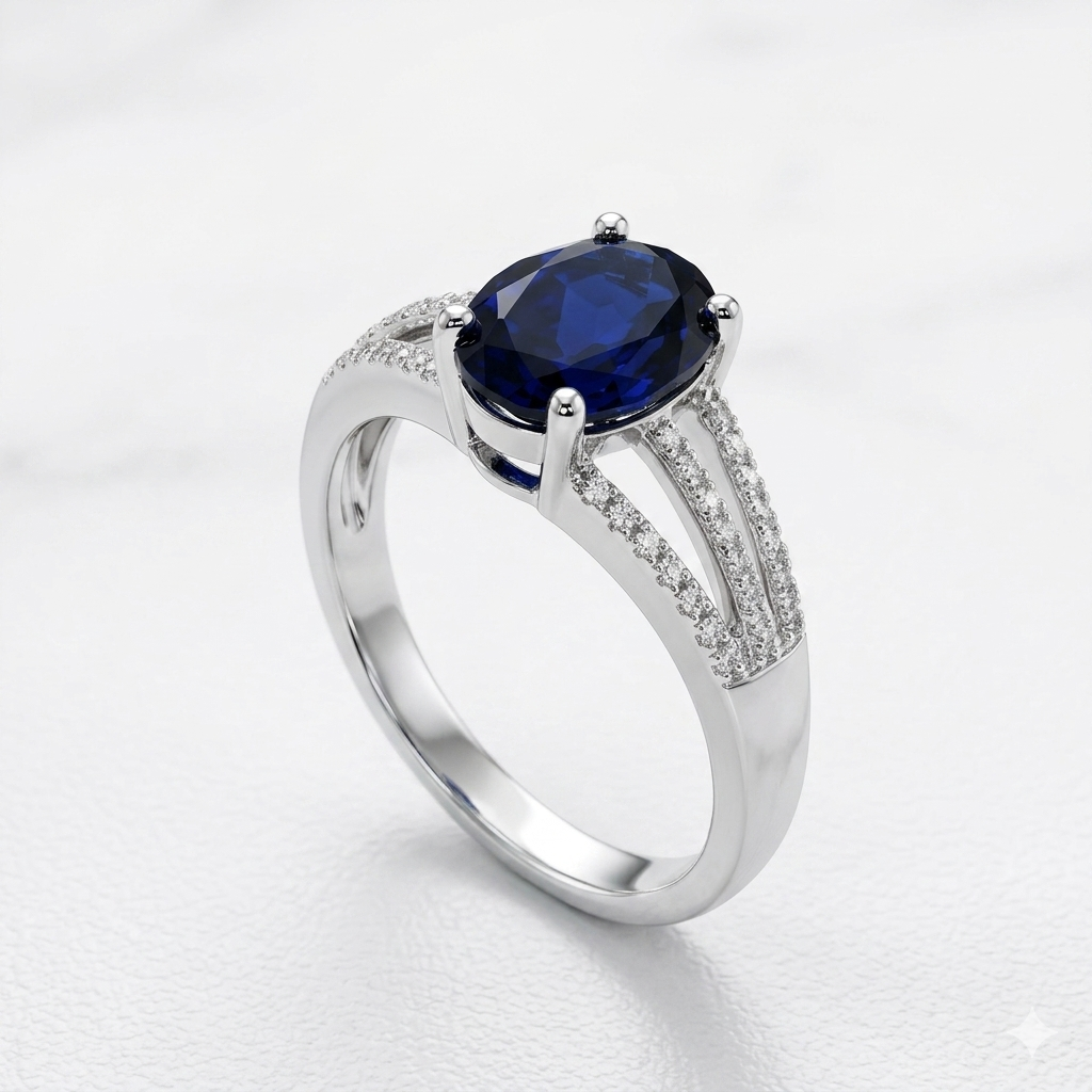 Blue Sapphire Women Ring - Split Shank