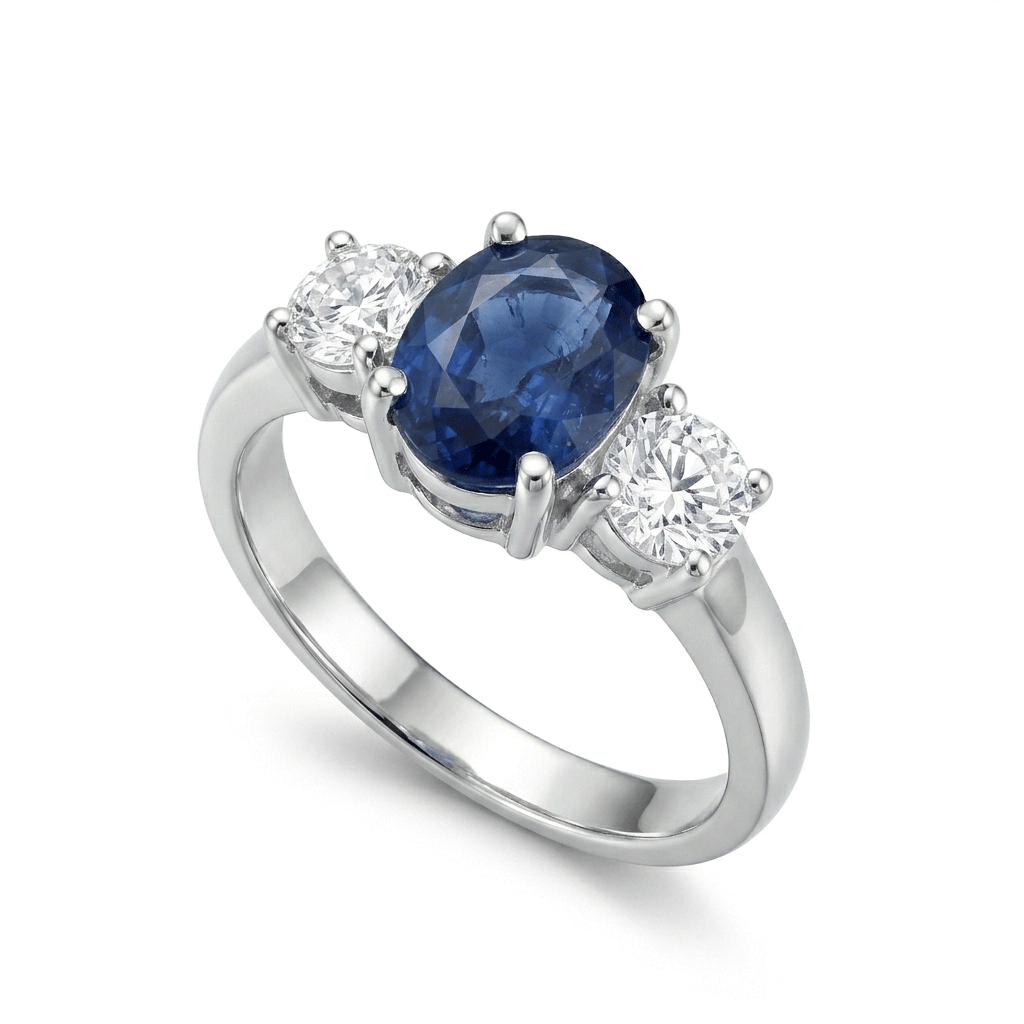 Blue Sapphire Women Ring - Three-Stone
