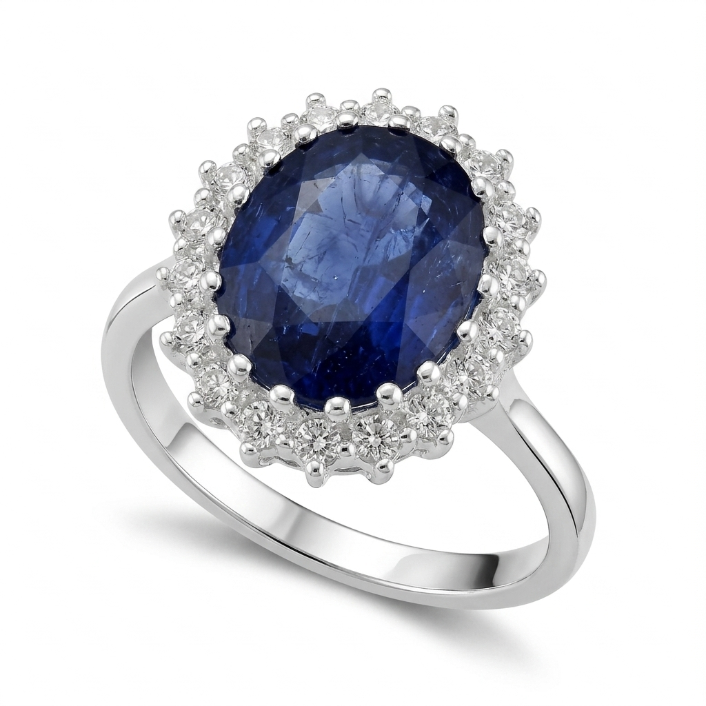 Blue Sapphire Women Ring - Royal Diamond Halo