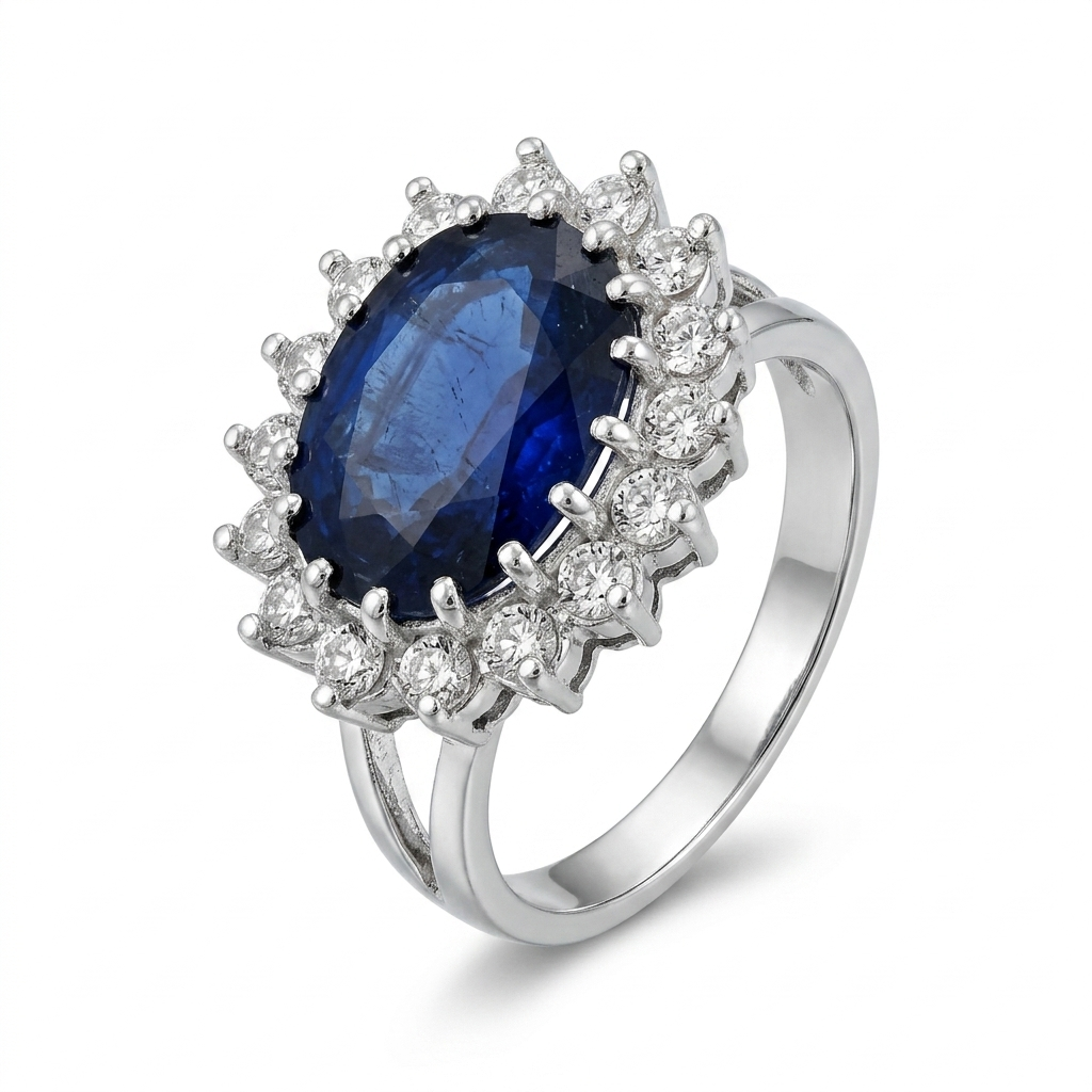 Blue Sapphire Women Ring - Halo