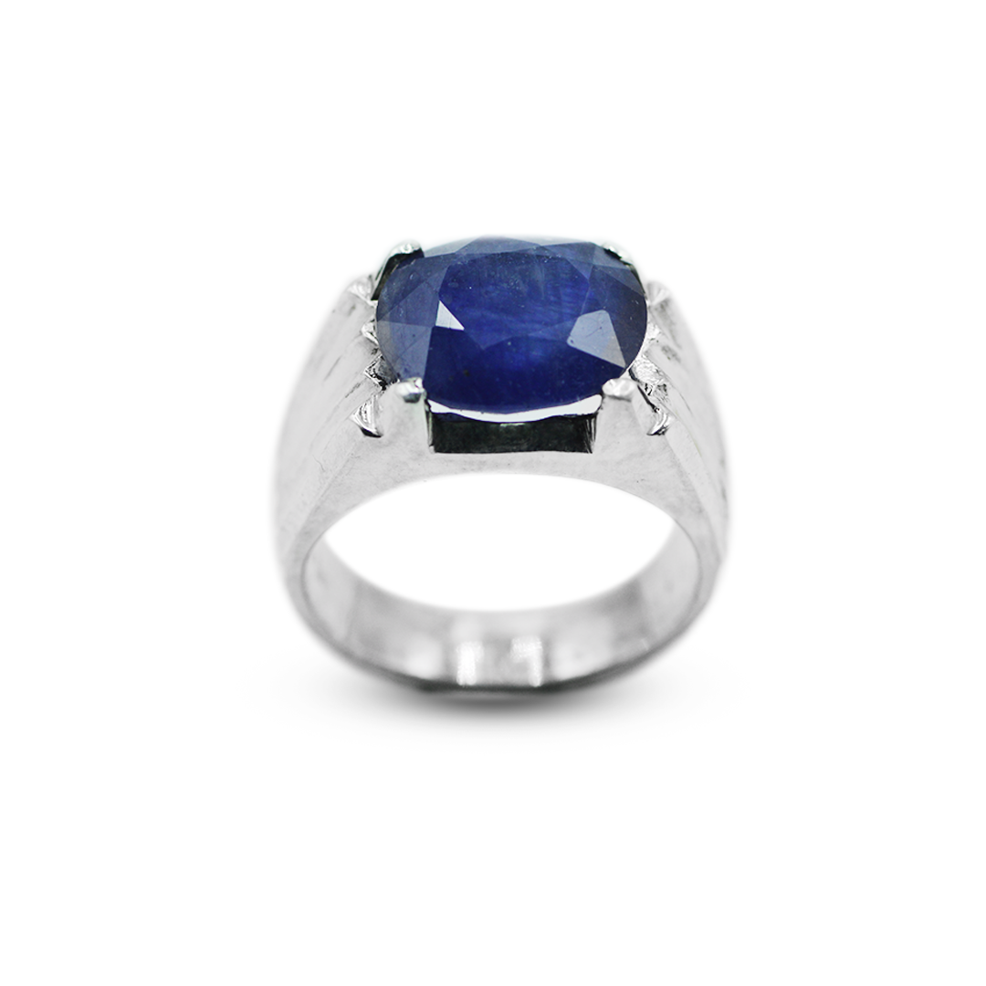 Blue Sapphire Men Ring – Simple Signet Design