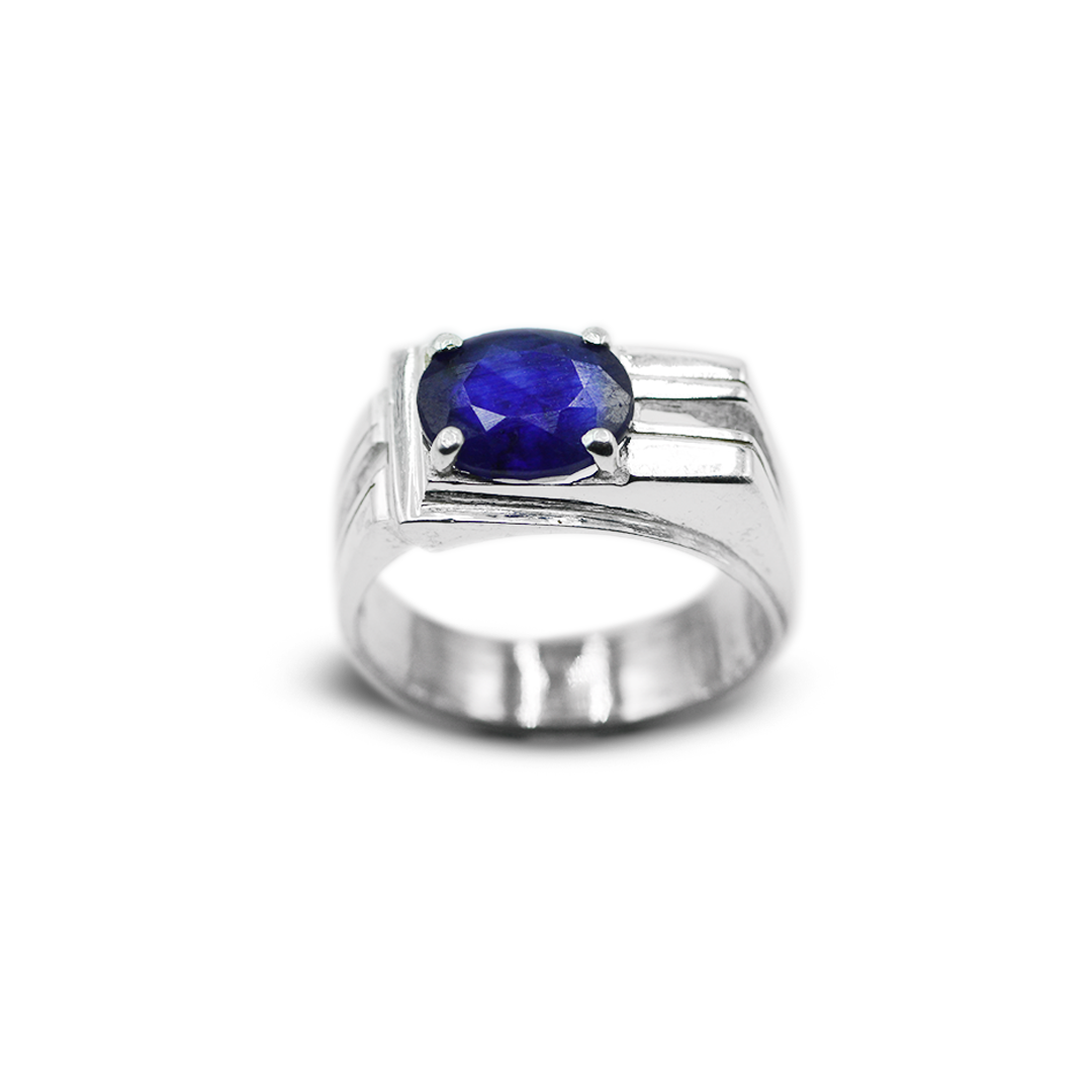 Blue Sapphire Men Ring – Side Stone Band