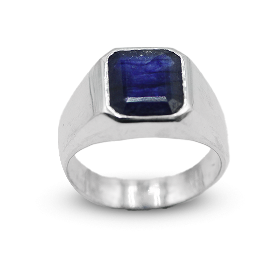 Blue Sapphire Men Ring – Square Bezel Set Ring