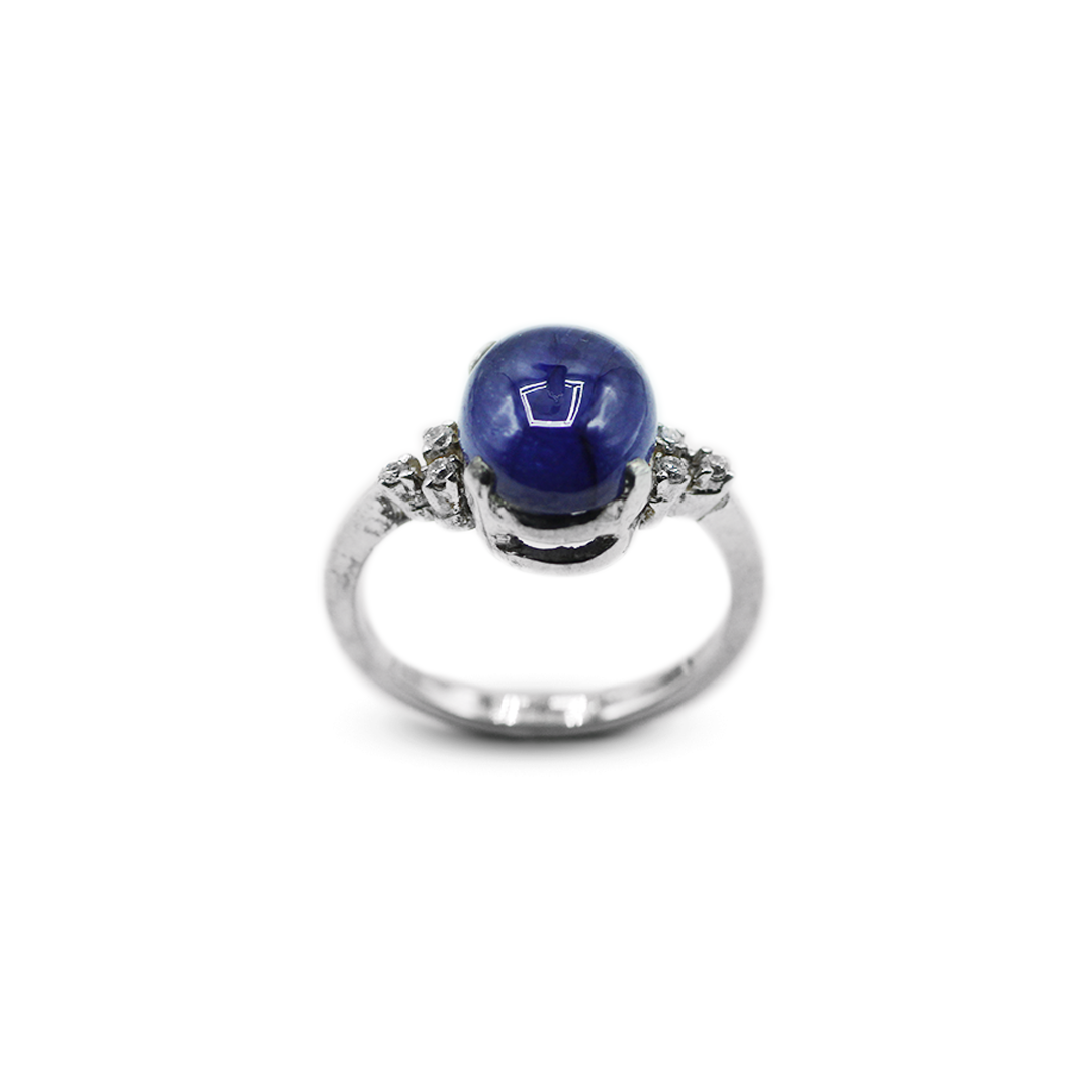 Blue Sapphire Women Ring – 3 Zircon Band Design