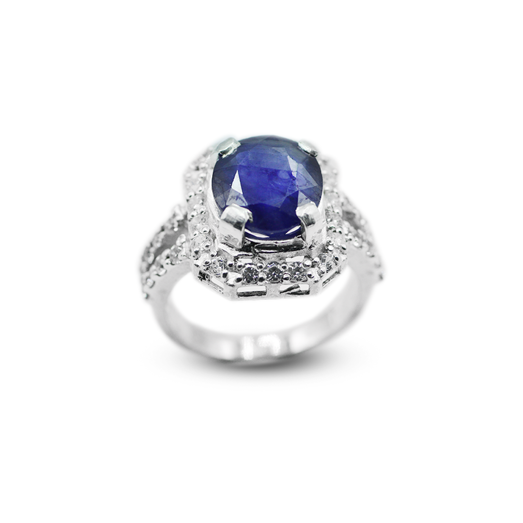 Blue Sapphire Women Ring – Zircon Crown Design