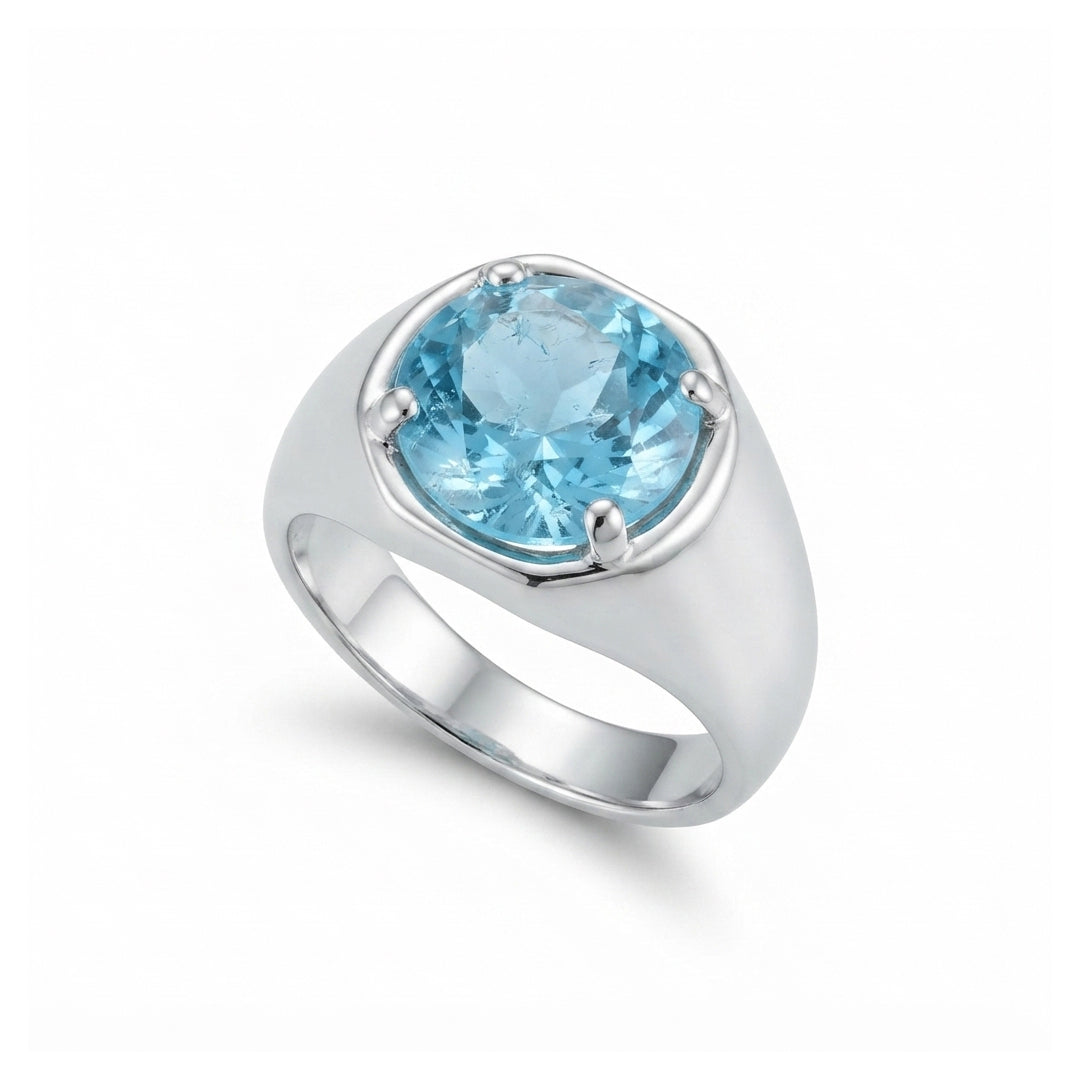 Blue Topaz Men Ring - Round Shape