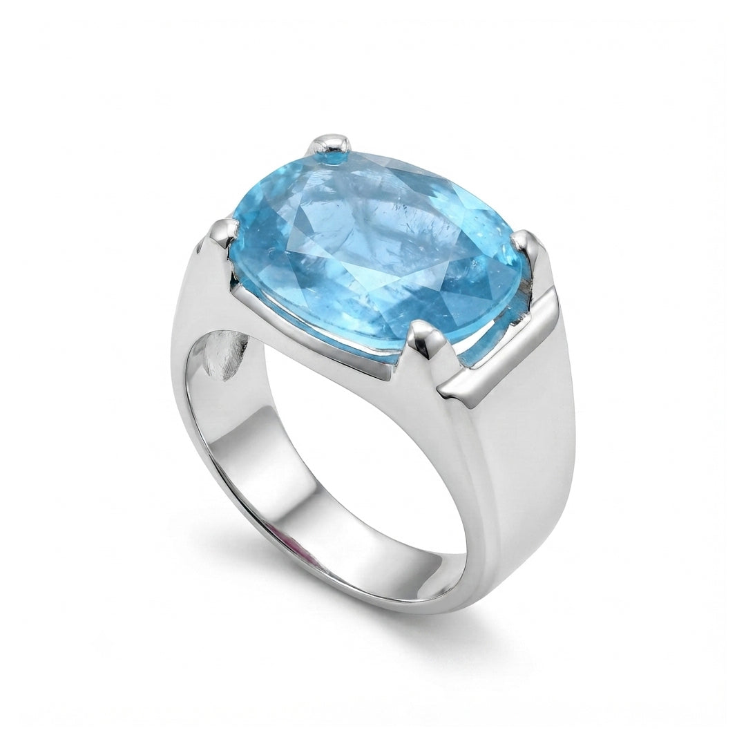 Blue Topaz Men Ring - solid band