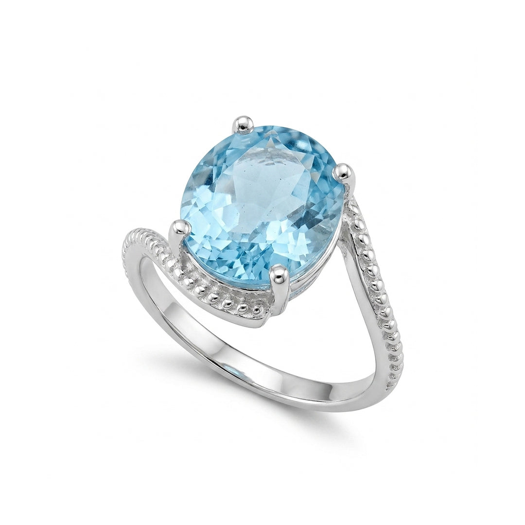 Blue Topaz Women Ring - Beaded-Shank