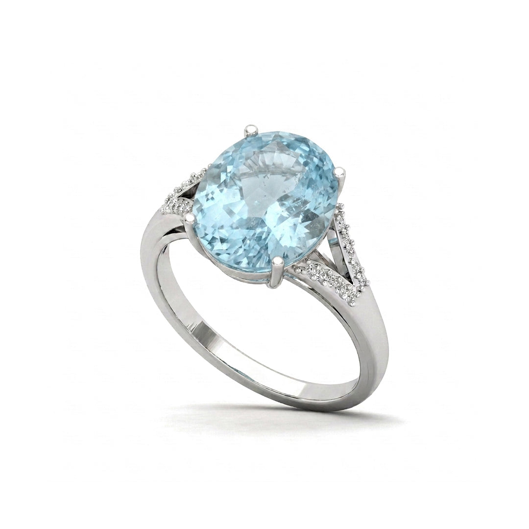 Blue Topaz Women Ring - Pavé Split
