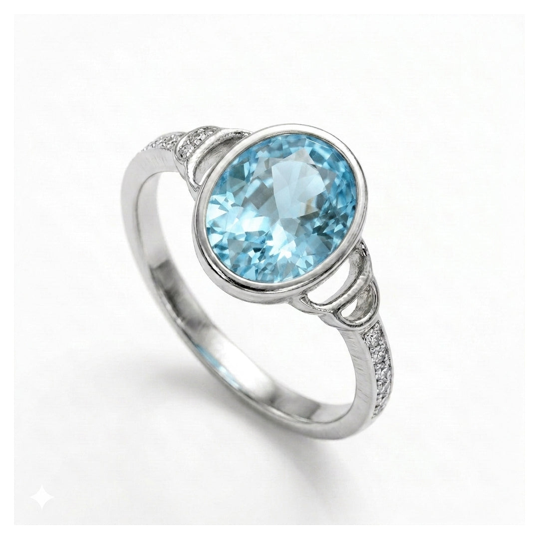 Blue Topaz Women Ring - Bezel-Set Accent