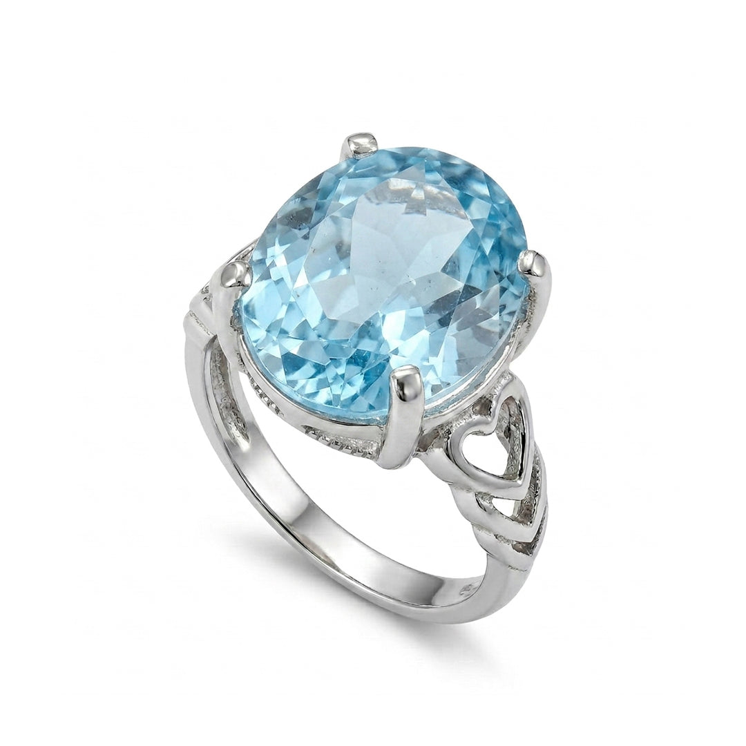 Blue Topaz Women Ring - Heart-Filigree