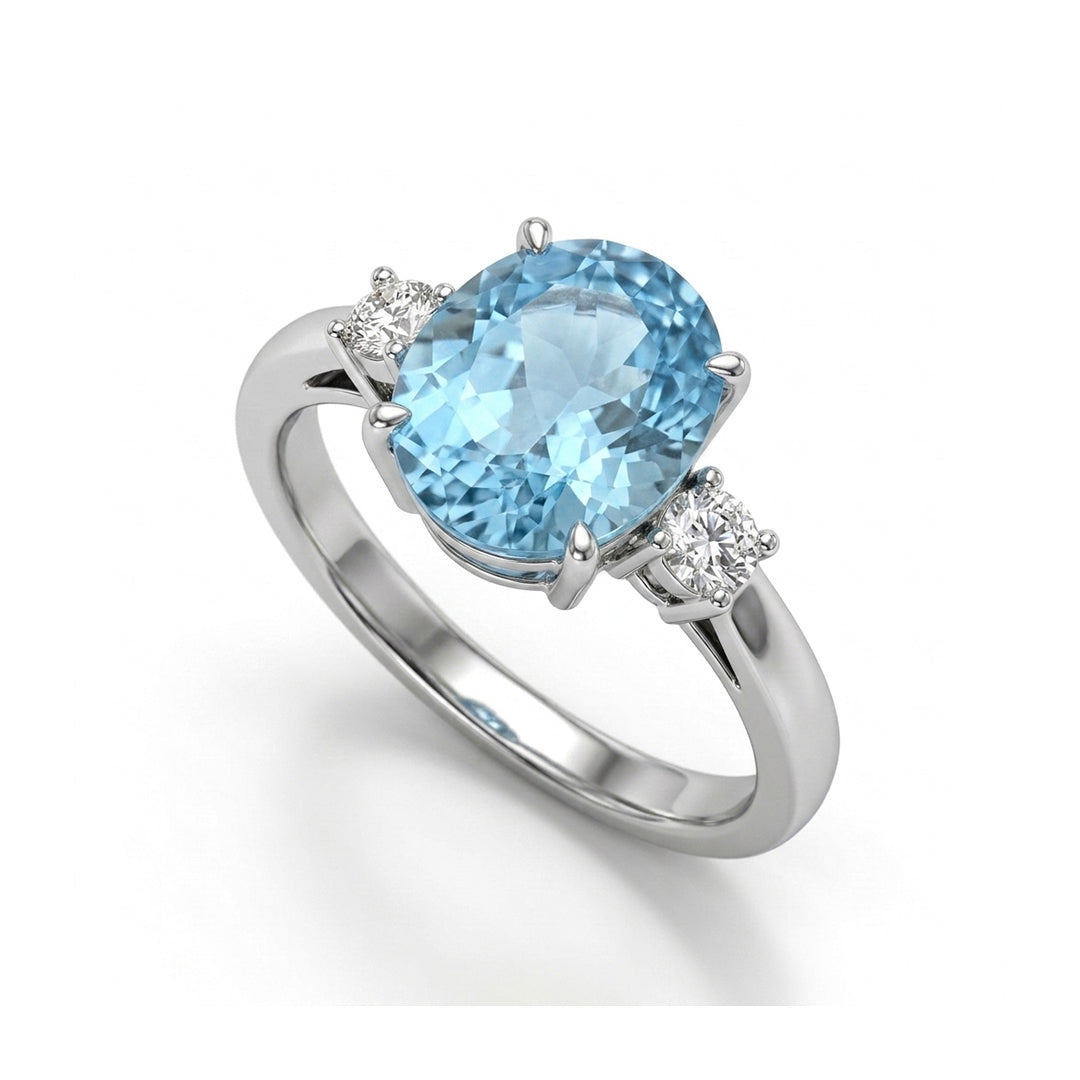 Blue Topaz Women Ring - Diamond-Side Ring