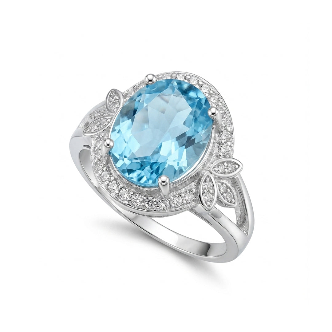 Blue Topaz Women Ring - Oval Leaf