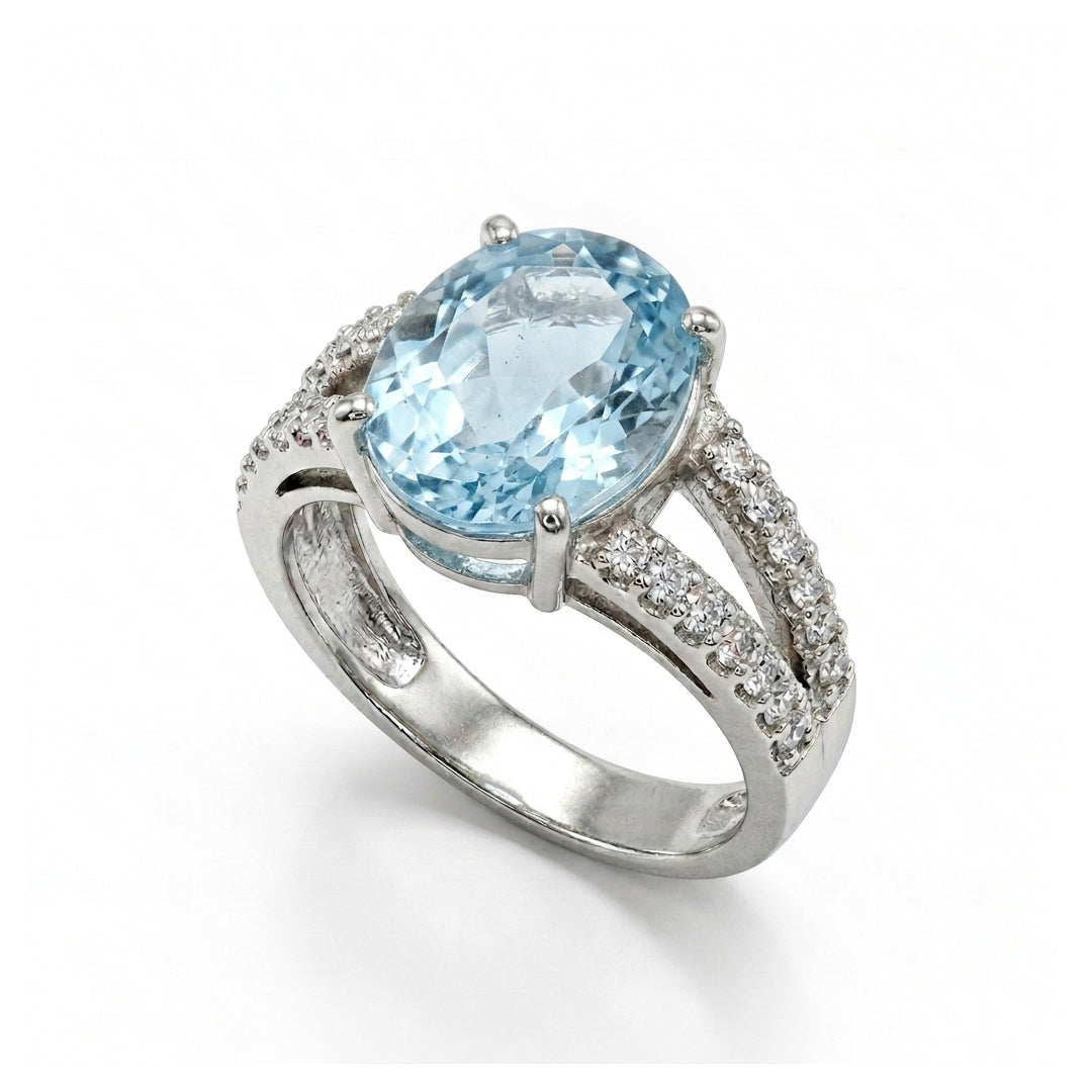 Blue Topaz Women Ring - Double-Band Accent
