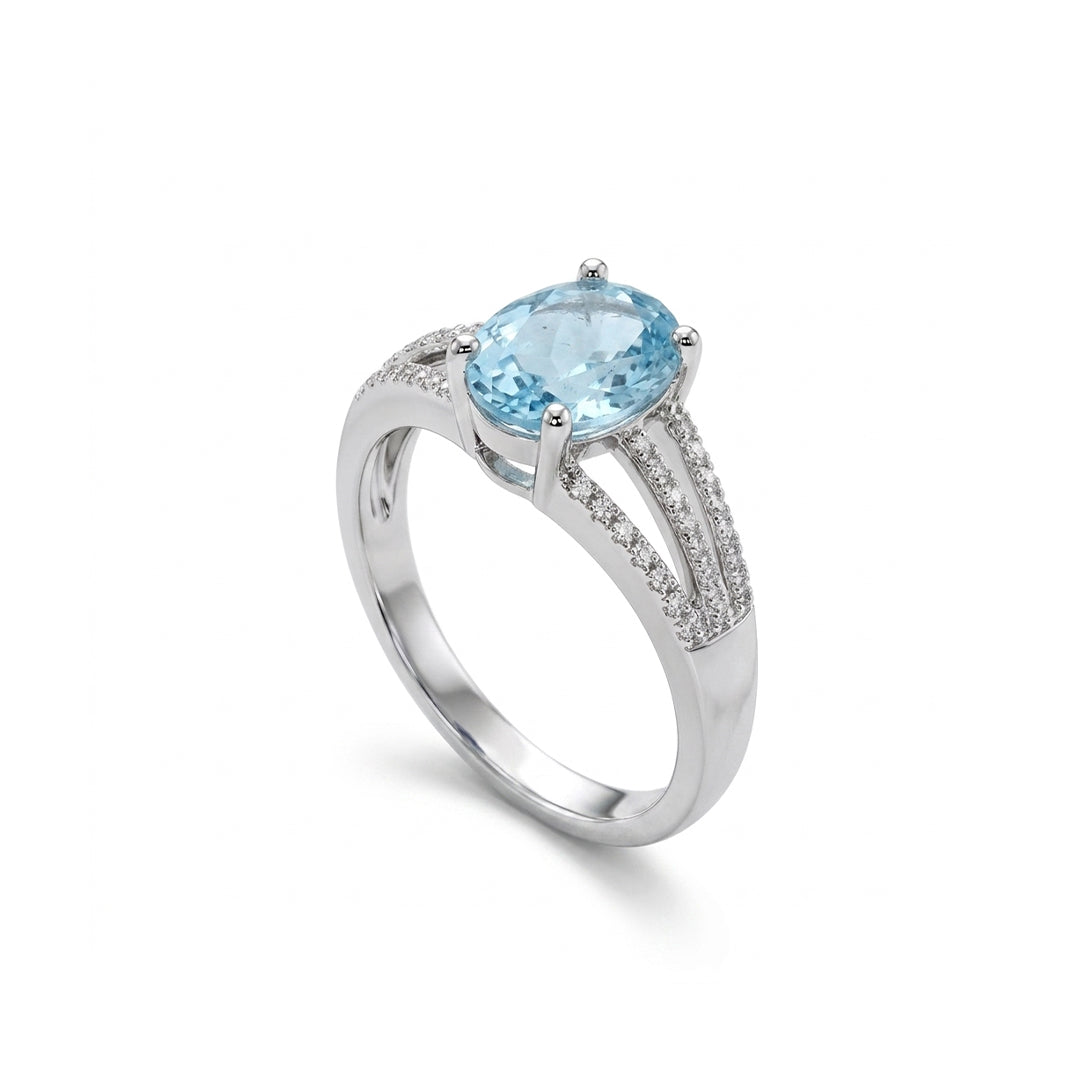 Blue Topaz Women Ring - Multi-Row Accent
