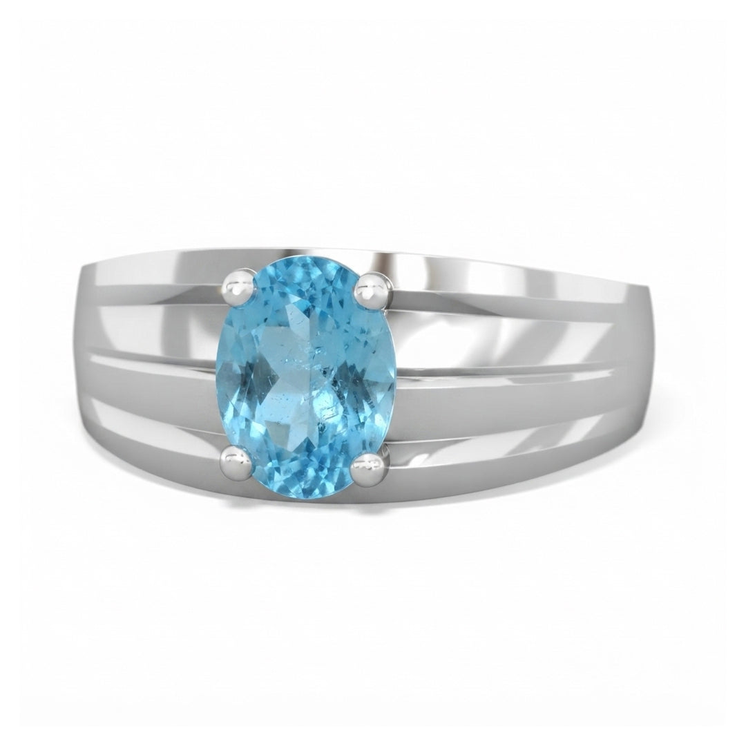 Blue Topaz Men Rings - Oval Channel-Band