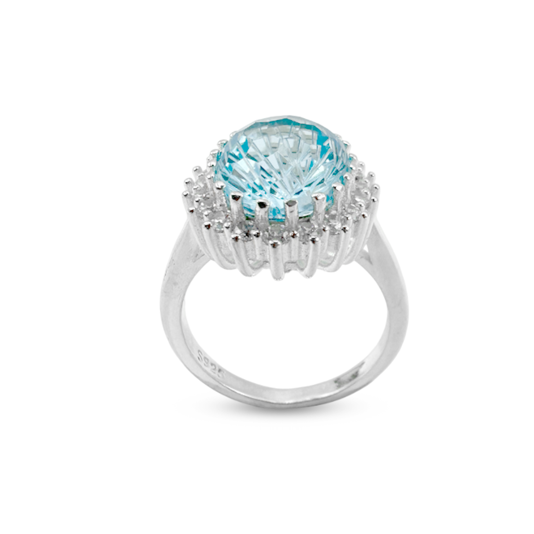 Blue Topaz Women Ring - Crown Halo design