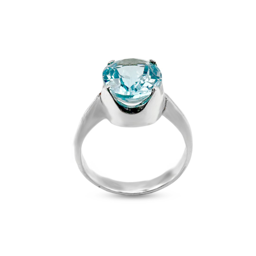 Blue Topaz Women Ring - Wave Cup Design