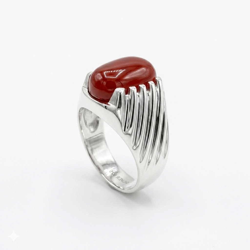 Coral Men Ring - Classic Oval