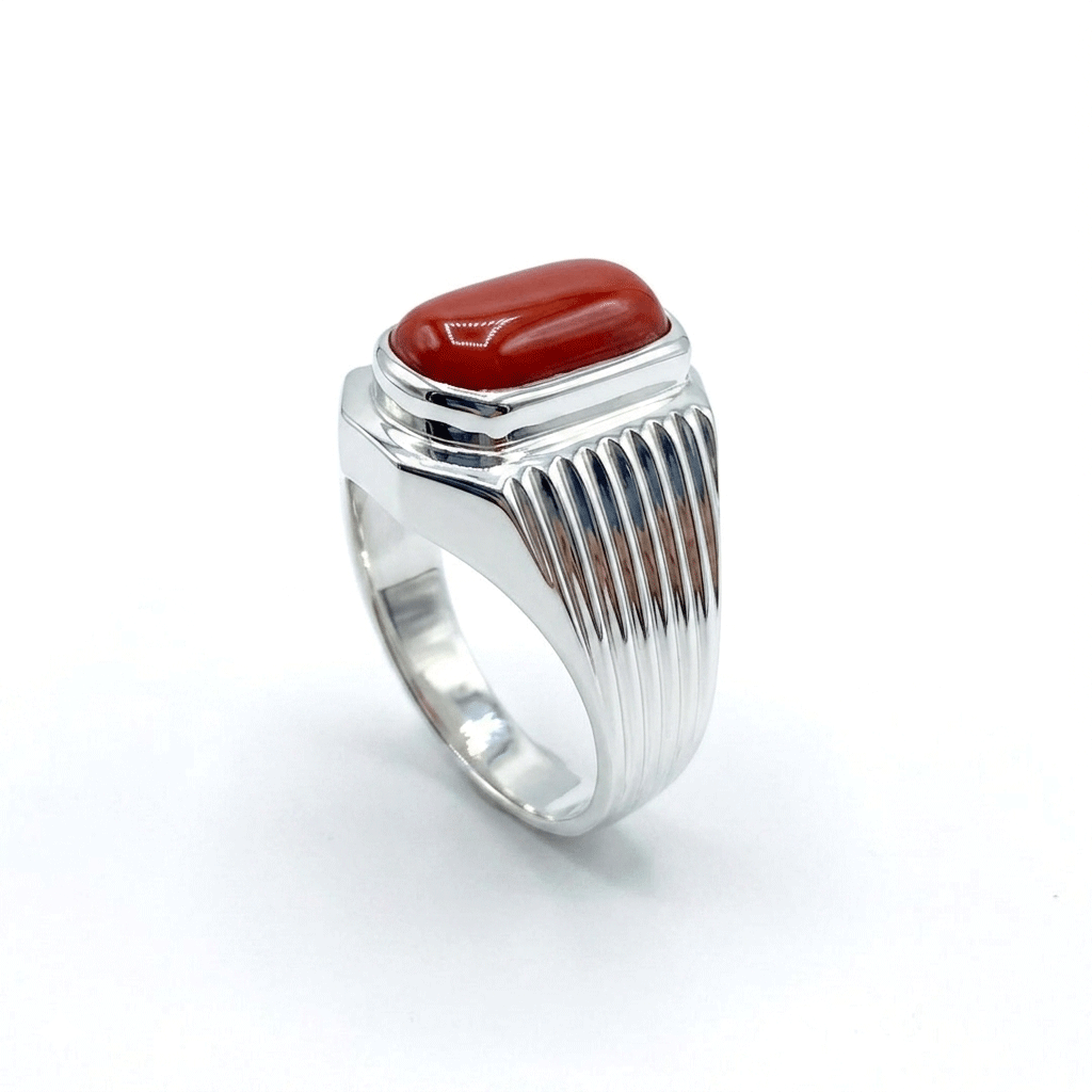 Coral Men Ring - Classic Rectangular